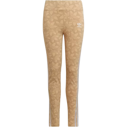 Adidas Kids' Printed Lycra Leggings - Hazy Beige / Beige Tone / White