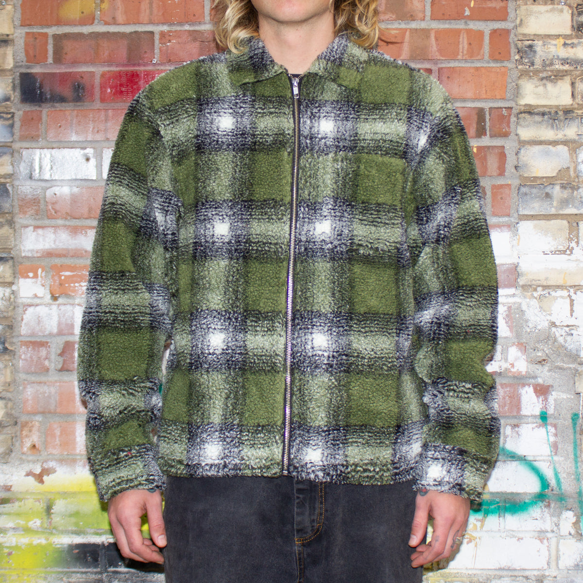 Shadow Plaid Sherpa Zip Shirt