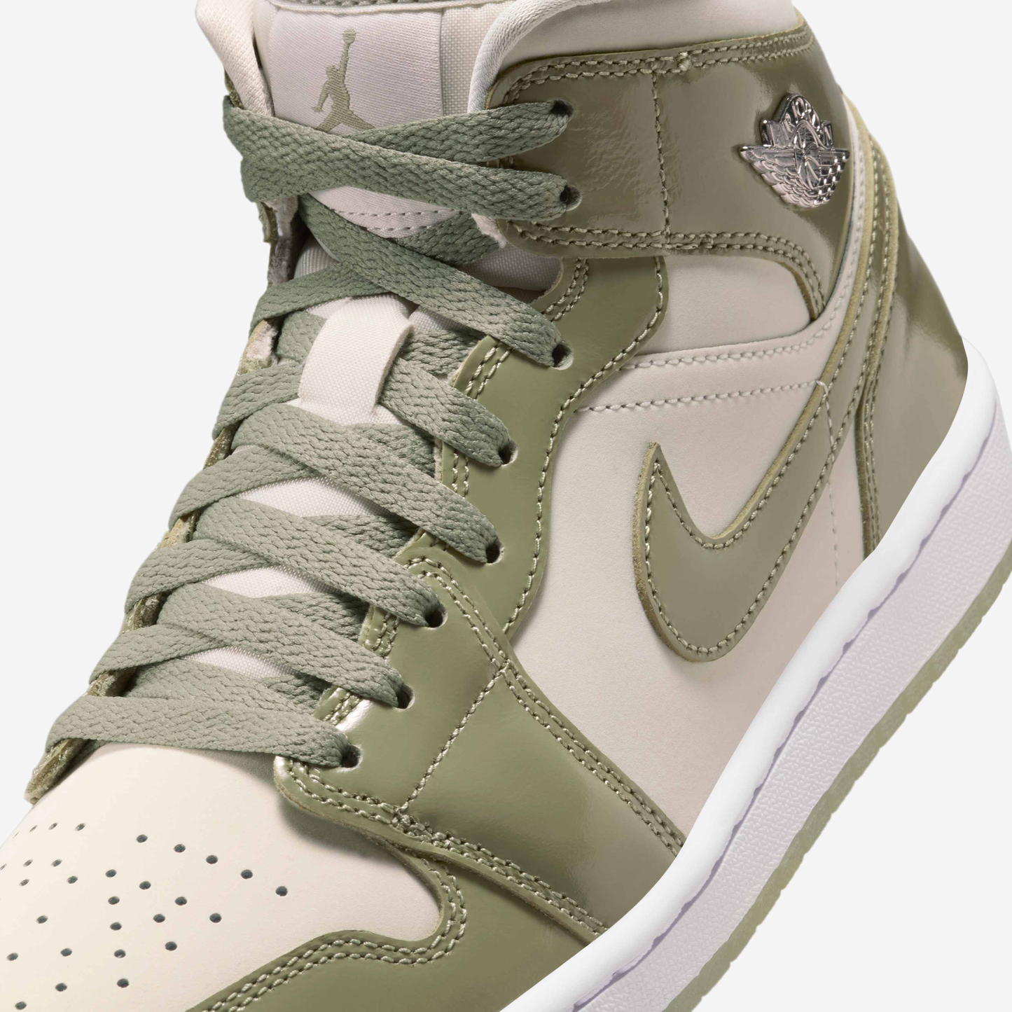 Nike Women's Air Jordan 1 Mid Se Shoes - Sea Glass / Oil Green / Metallic Silver