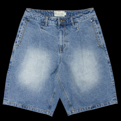 Pleated Denim Shorts