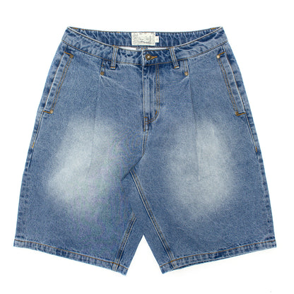 Pleated Denim Shorts