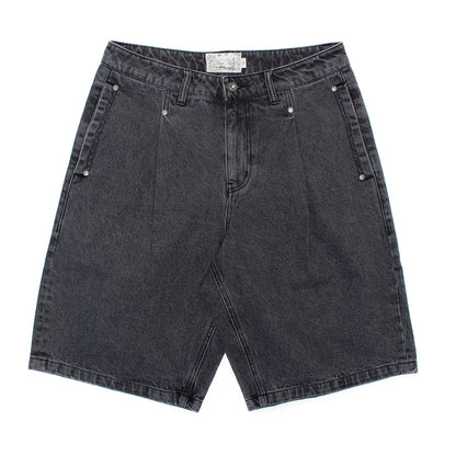 Pleated Denim Shorts