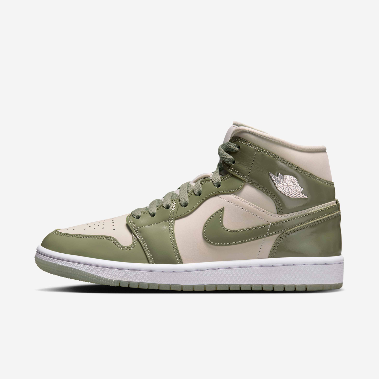Nike Women's Air Jordan 1 Mid Se Shoes - Sea Glass / Oil Green / Metallic Silver