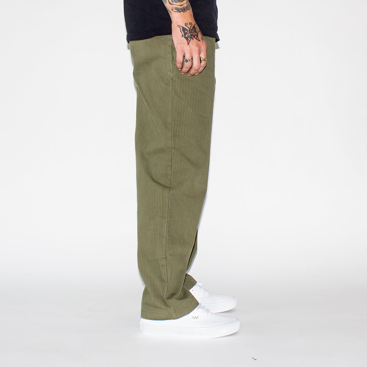 Classic Double-Pleat Herringbone Pants