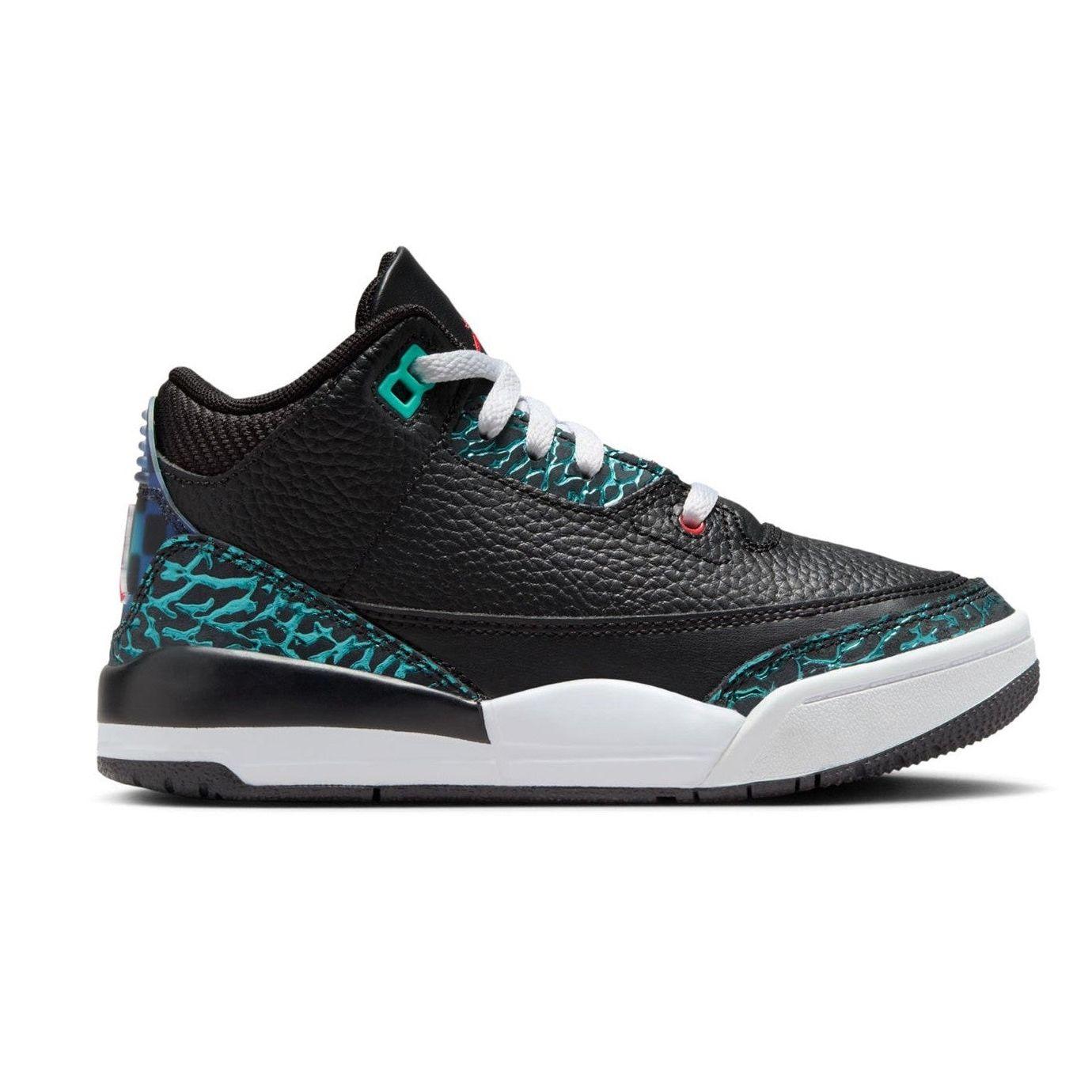 Nike Kids' Air Jordan 3 Retro PS Shoes - Black / Hyper Jade / Red / White