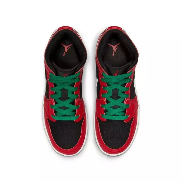 Nike Kids' Air Jordan 1 Mid SE Shoes - Fire Red / Black / Malachite Green / White