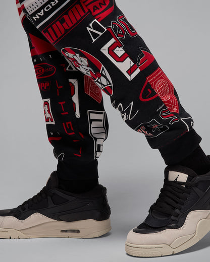 Nike Men's Jordan Essentials Printed Fleece Pants Apparel - Black / Varsity Red