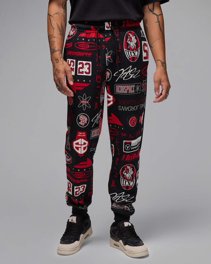Nike Men's Jordan Essentials Printed Fleece Pants Apparel - Black / Varsity Red