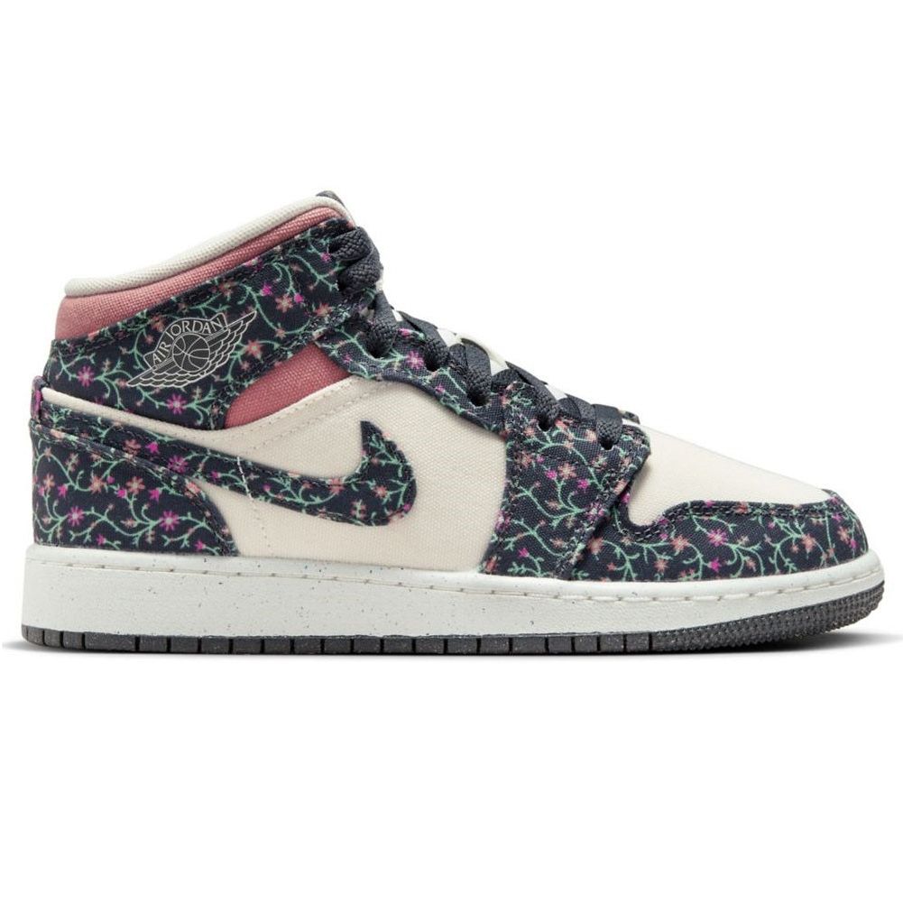 Nike Kids' Air Jordan 1 Mid SE Shoes - Anthracite / Sail / Red Stardust