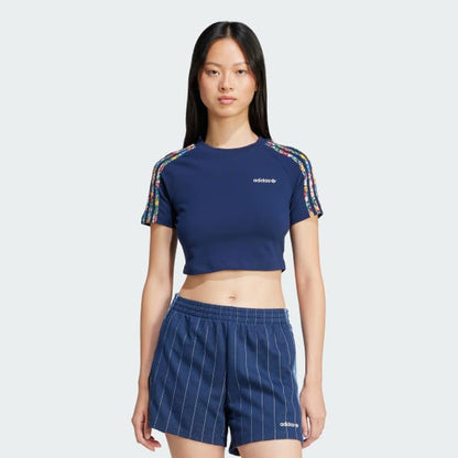Adidas Women's 3-Stripes Infill Baby Tee Apparel - Night Indigo / Multicolor