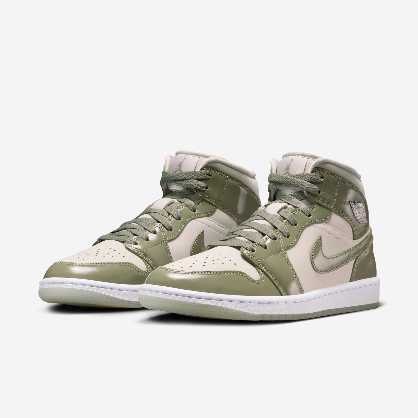 Nike Women's Air Jordan 1 Mid Se Shoes - Sea Glass / Oil Green / Metallic Silver