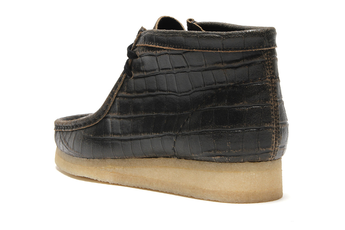 Wallabee Boot Black Crocodile Distress
