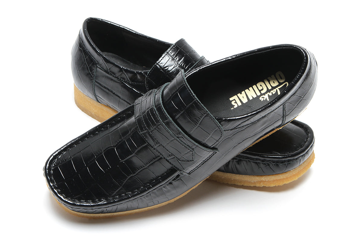 Wallabee Loafer Black Crocodile