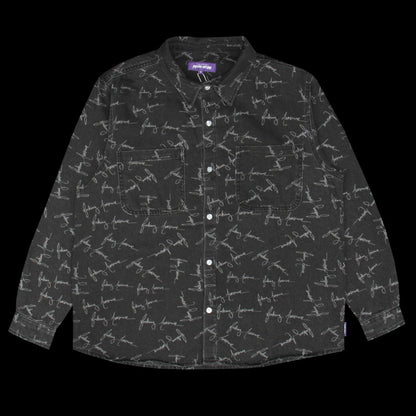 Cursive Washed Denim Overshirt