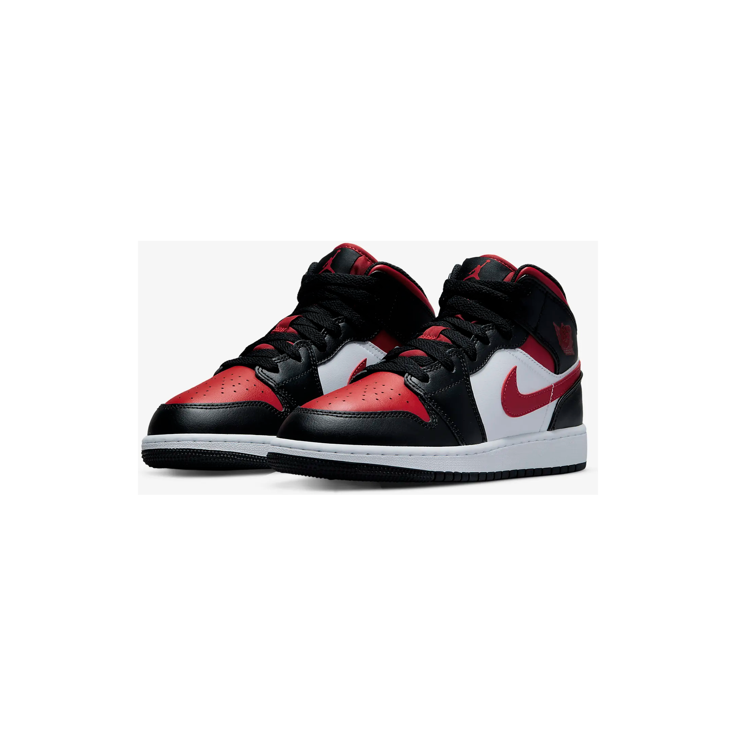 Nike Kids' Jordan 1 Mid GS Shoes - Black / White / Fire Red