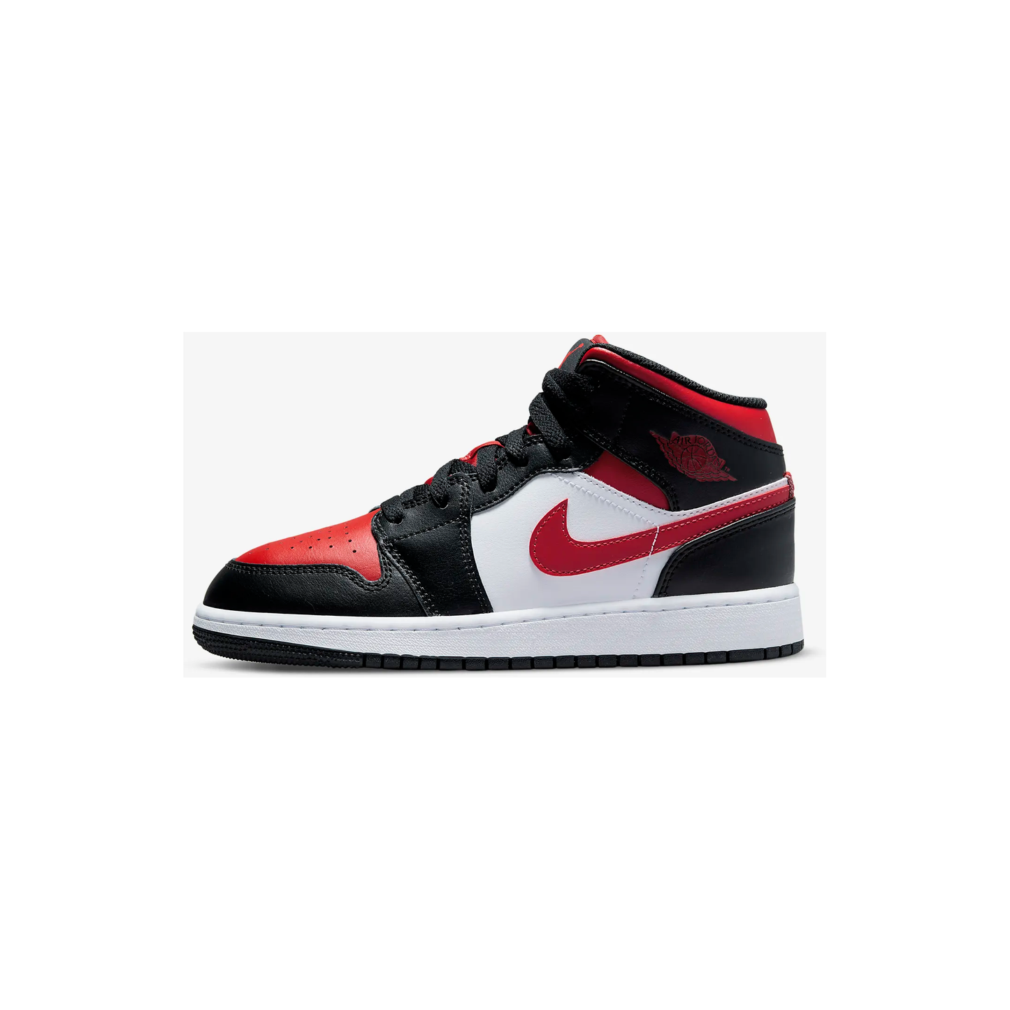 Nike Kids' Jordan 1 Mid GS Shoes - Black / White / Fire Red