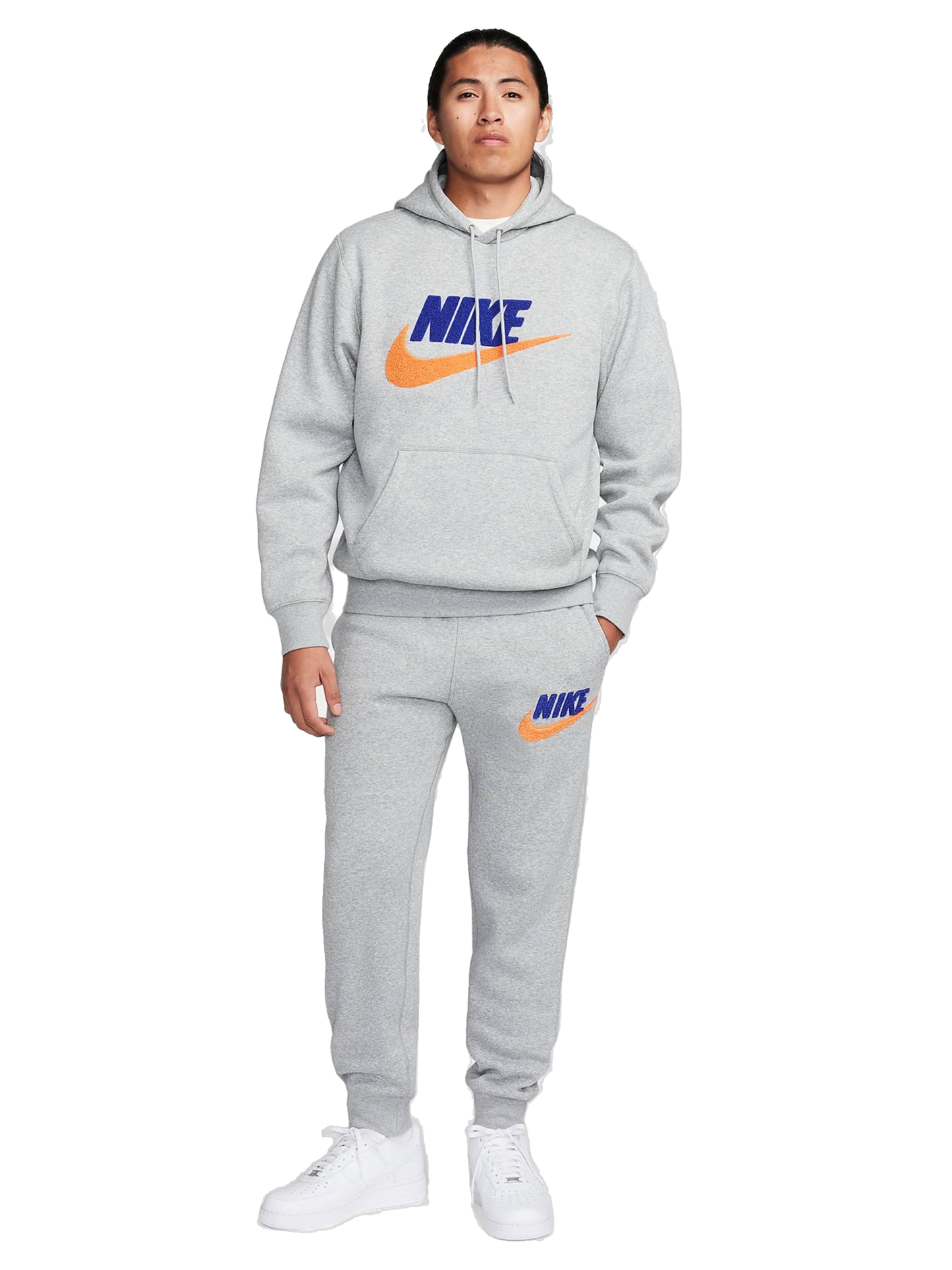 Nike Men's Club Fleece Apparel - Dark Grey Heather / Light Smoke Grey / Safety Orange
