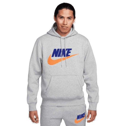 Nike Men's Club Fleece Apparel - Dark Grey Heather / Light Smoke Grey / Safety Orange