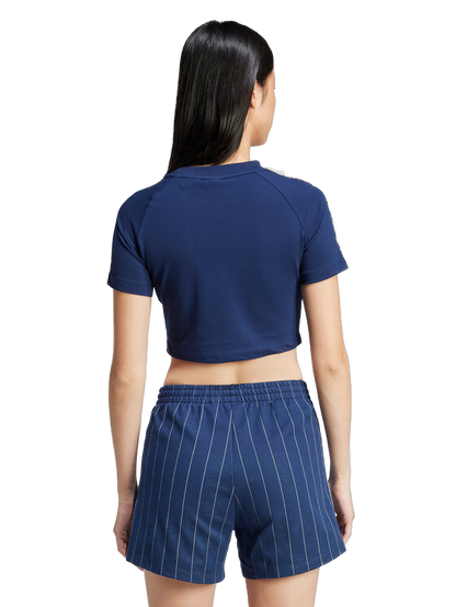 Adidas Women's 3-Stripes Infill Baby Tee Apparel - Night Indigo / Multicolor