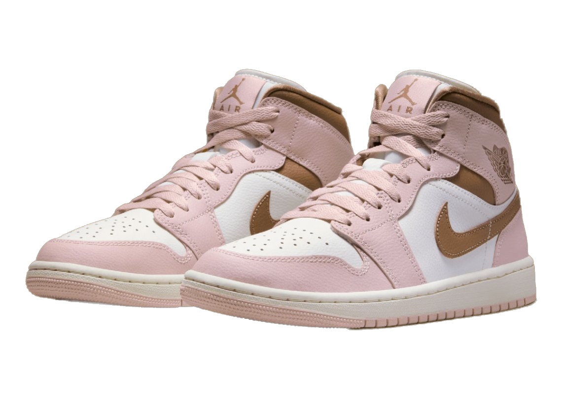 Nike Women's Air Jordan 1 Mid Shoes - Pink Oxford / Sail / Archaeo Brown