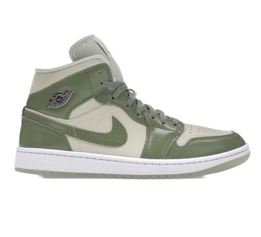 Nike Women's Air Jordan 1 Mid Se Shoes - Sea Glass / Oil Green / Metallic Silver