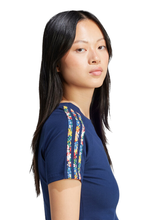 Adidas Women's 3-Stripes Infill Baby Tee Apparel - Night Indigo / Multicolor