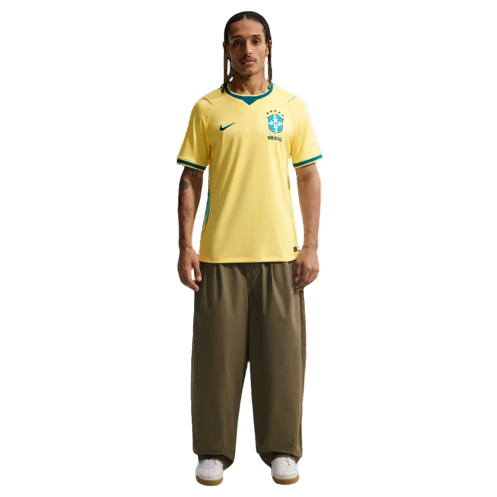 Nike Men's Brazil 2026 Stadium Home Dri-Fit Soccer Jersey Apparel - Canary / Light Menta / Geode Teal