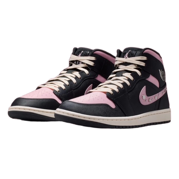 Nike Women's Jordan 1 Mid Se Iced Carmine Shoes - Anthracite / Metallic Silver / Iced Carmine / Sail / Coconut Milk