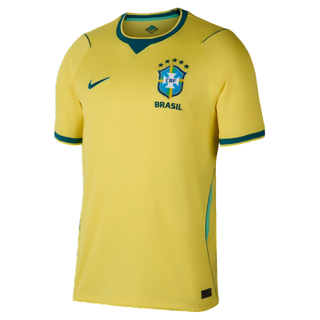 Nike Men's Brazil 2026 Stadium Home Dri-Fit Soccer Jersey Apparel - Canary / Light Menta / Geode Teal