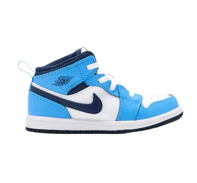 Nike Kids' Jordan 1 Mid Shoes - University Blue / White / Sail / Midnight Navy
