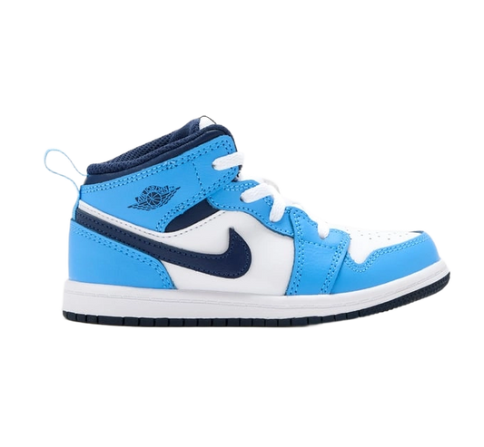 Nike Kids' Jordan 1 Mid Shoes - University Blue / White / Sail / Midnight Navy